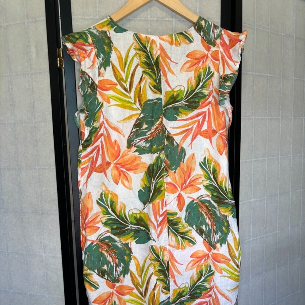 Nicole Miller 100% Linen Dress S FLORAL Cap Sleeves VERY Lightweight